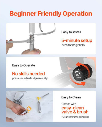 Airless Paint Sprayer Vevor Stand 900w High Pressure Airless Sprayer 3300psi Cleaning Brush Hose Extension Rod Nozzles Electric Paint Machine Spraying Interior or Exterior House Fence