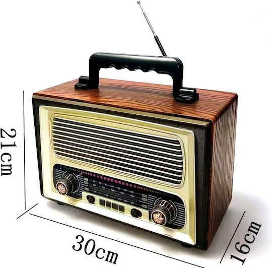 Meier M-1808BT Retro Tabletop Radio Rechargeable with Bluetooth and USB Brown