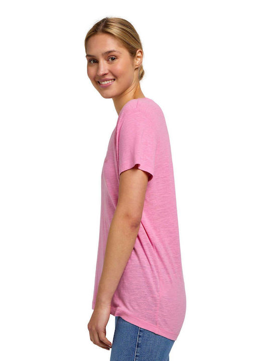 Damen Sommer Bluse Baumwolle Kurzärmelig mit V-Ausschnitt Rosa