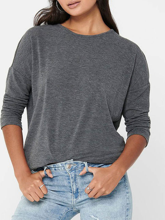 Women's Blouse with 3/4 Sleeve & Boat Neckline Gray