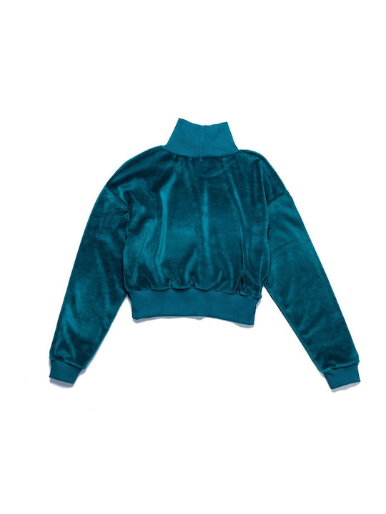 Γυναικείο Crop Top Βελούδινο Ζιβάγκο Μακρυμάνικο Μπλε