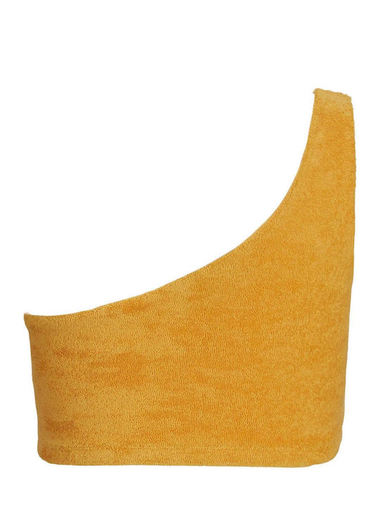 Silla Γυναικείο Καλοκαιρινό Crop Top Βαμβακερό με έναν Ώμο Πορτοκαλί