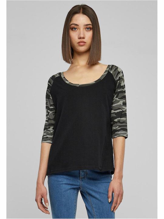 Γυναικεία Μπλούζα Βαμβακερή με Μανίκι 3/4 Black/Dark Camo