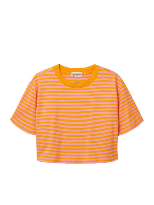 Γυναικείο Καλοκαιρινό Crop Top Κοντομάνικο Ριγέ Πορτοκαλί
