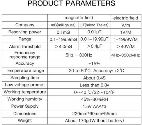 Bside K7 3 in 1 Digital Electromagnetic Radiation & Temperature Meter - Professional Digital EMF Electromagnetic Meter