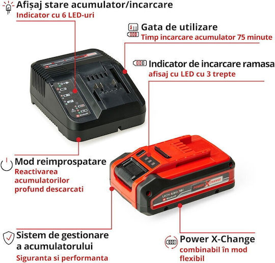 Einhell Σετ Μπαταρίας Χωρητικότητας 4Ah 18V με Φορτιστή