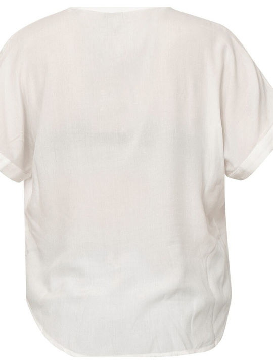 Damen Sommer Bluse Baumwolle Kurzärmelig mit V-Ausschnitt Snow White