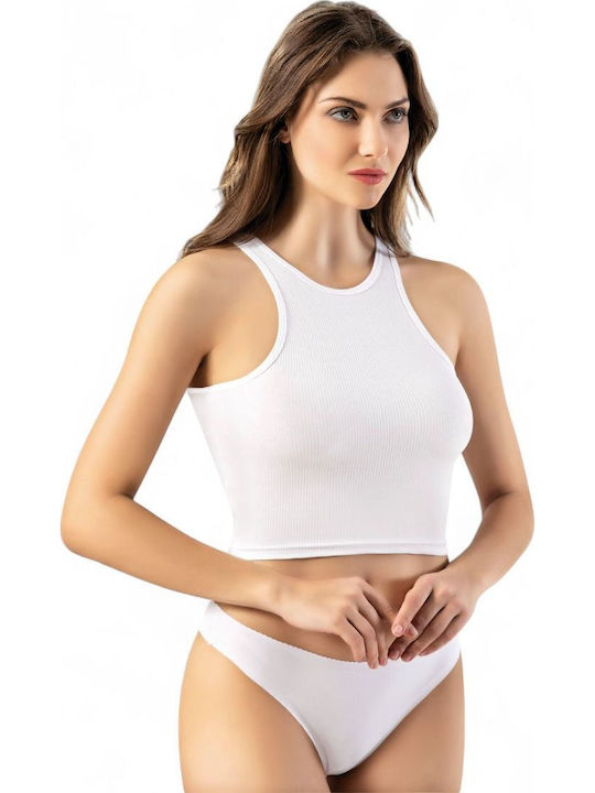 Γυναικείο Crop Top Βαμβακερό με Τιράντες Λευκό
