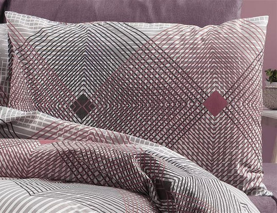 Dimcol Bettwäsche-Set Überdoppel 240x270cm. Καλλιρόη 606 Grey-burgundy 4Stück