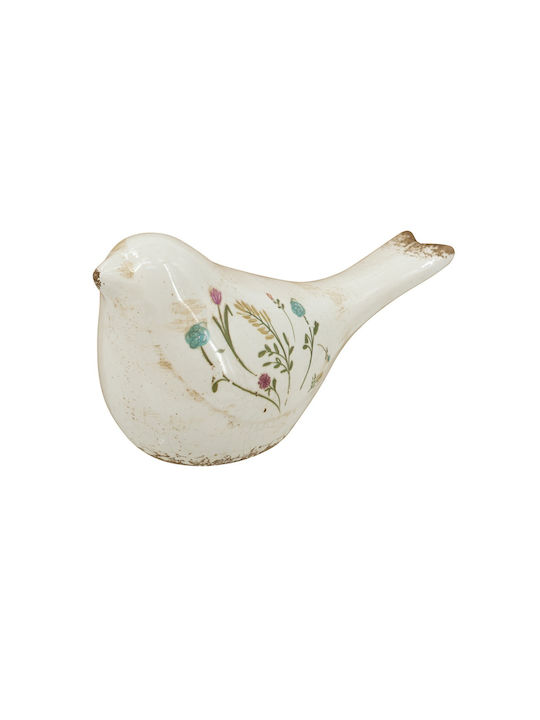 Artekko Aging White Ceramic Decorative Bird Flowers 20.5x9x11.5 Cm