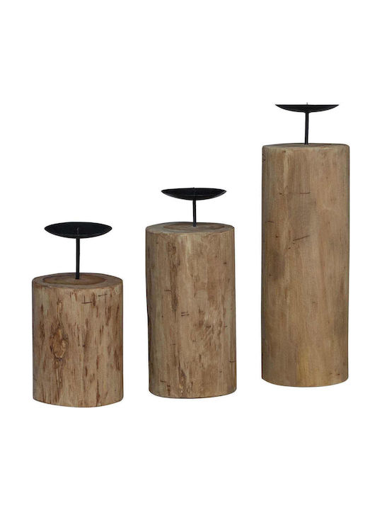 vidaXL Set of Wooden Candle Holders in Brown Colour 12cm 3 Pieces Various Colors