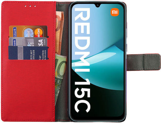 Volte-Tel Book Piele artificială / Silicon Roșu (Redmi 15C)