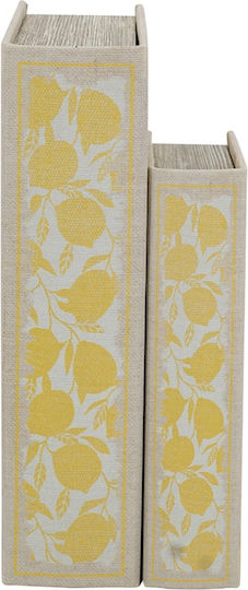 Artekko Book Decorative Book Box Wood Fabric Beige Yellow Set/2