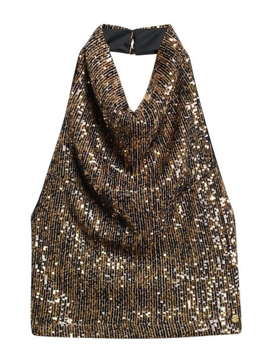Women's Sleeveless Draped Top Gold Brown Brown