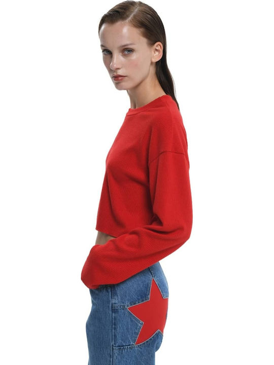 Γυναικείο Crop Top Βαμβακερό Μακρυμάνικο Κόκκινο