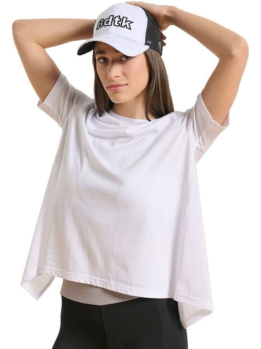 Women's Athletic Blouse Short Sleeve with Sheerness White