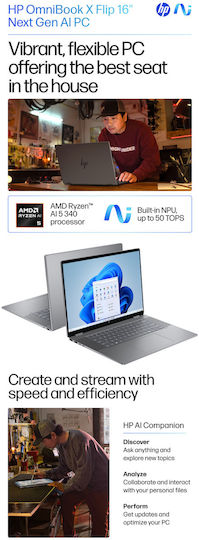 HP OmniBook X Flip 2-in-1 Copilot+ PC 16-AR0013 16" IPS FHD+ Touchscreen (Ryzen AI 300 Series-AI 5 340/16GB/512GB SSD/W11 Home) Meteor Silver (US Keyboard)