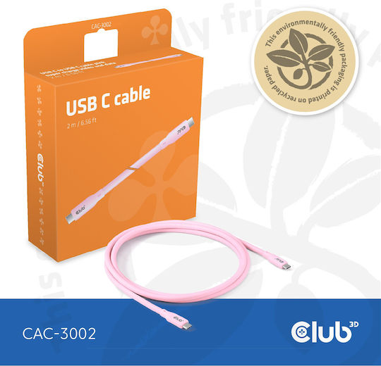 Club3D USB 4 Video Kabel USB-C Männlich - USB-C 240W PD Rosa 2m CAC-3002