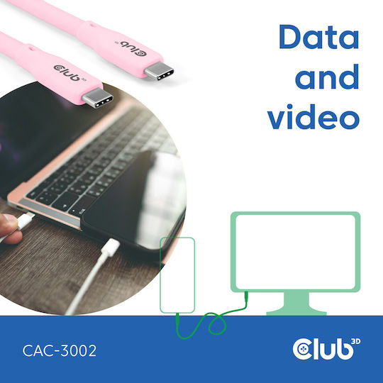 Club3D USB 4 Video Kabel USB-C Männlich - USB-C 240W PD Rosa 2m CAC-3002