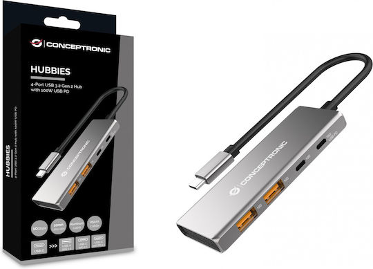 Conceptronic Hub 4 Θυρών USB 3.2 με σύνδεση USB-C Γκρι