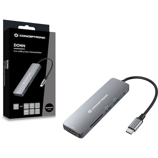 Conceptronic USB-C Docking Station με HDMI 4K PD Γκρι (DONN11G)