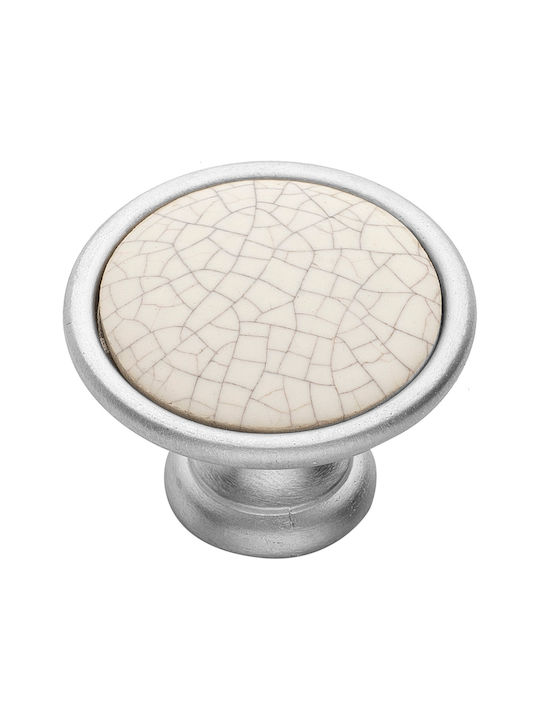 Roline 523 Antik Knopf Möbelgriff aus Porzellan & Metallisch Old Silver / Old Stone Ø33mm 523 523-OLD-SILVER-STONE 1Stück