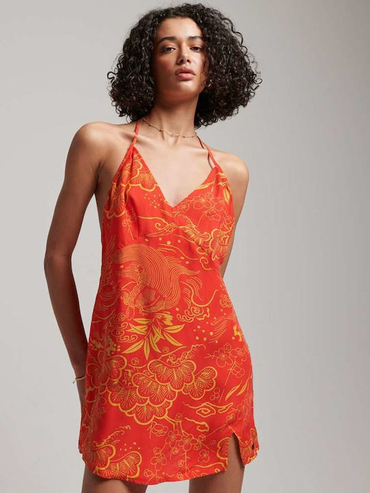 Summer Mini Dress with Tearing Horaizu Red