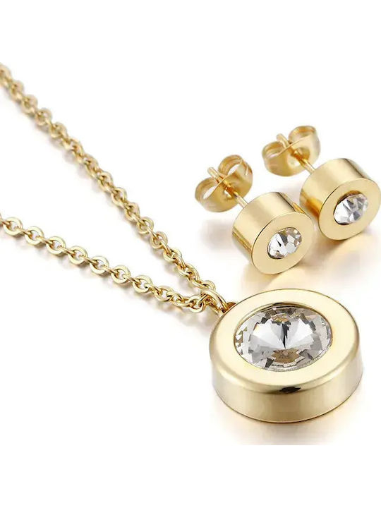 Set with Necklace & Earrings from Steel Gold Plated with Stones