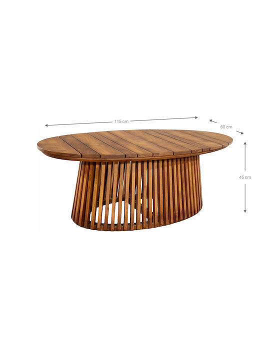 Masa Centrală Ovală Din Lemn Masiv Bej L115xL60xÎ43cm