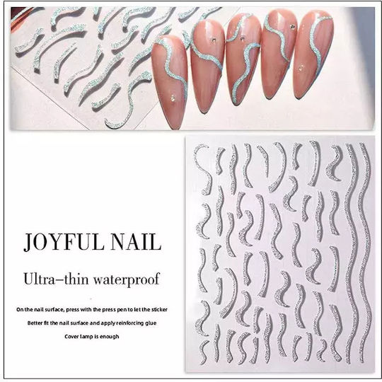 Wd Nail Stickers Silver Διακοσμητικά Αυτοκόλλητα Νυχιών Ευκαμπτά Ασημί