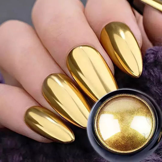 Vicky Nail Огледален Прах За Декорация На Нокти Ефект Огледало Жълто Златисто 8гр