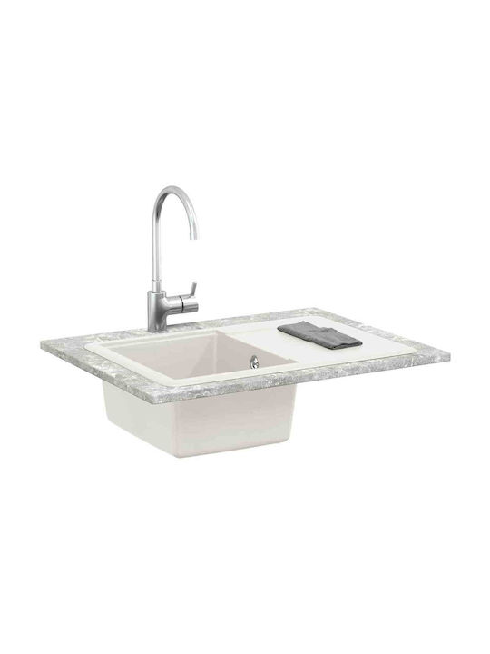 vidaXL Drop-In Sink Synthetic Granite W67xD46cm White