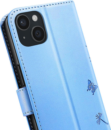 Zanaé Wallet Case Iphone 15 Premium Design Flowers Butterfly Light Blue