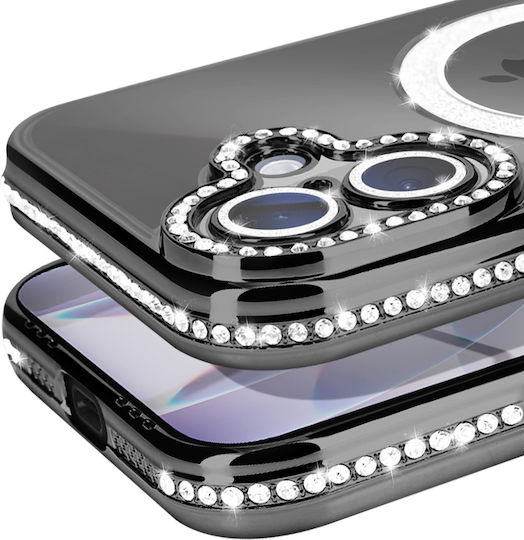 Avizar Case Iphone 17 Compatible Magsafe Rhinestone Border Black