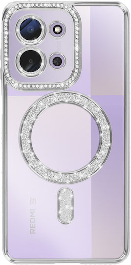 Avizar Case Redmi 15c Compatible Magsafe Rhinestone Border Silver