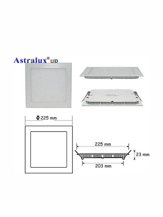Astralux Paralelogram Încastrat Panou LED Putere 18W cu Alb Natural Lumini 22.5x22.5cm.