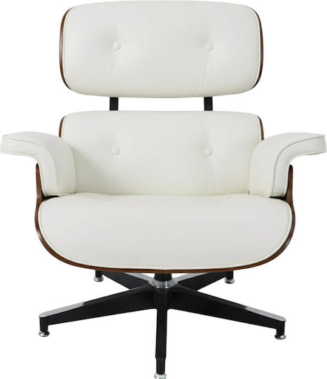 Scaun De Relaxare Rotativ Cu Puf Din Piele Ecologică Albă 82x92x82cm