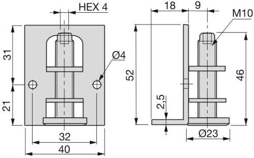Emuca Winkelanschlussstück M10mm Φ23mm Silber