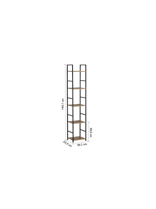Етажерка Artemis-30112 Дъб 4 Рафтове 29,1x23,5x112см Черен Метален Рамка