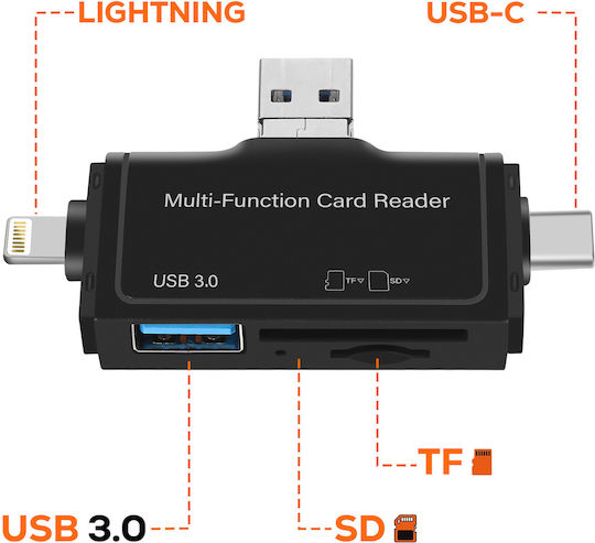 Linq SD-Kartenleser Micro SD USB 3.0 USB-Ausgang USB-C Blitzschlag Micro-USB Schwarze