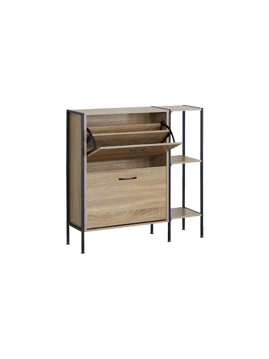 Shoe Organizer Metal-Wood Metalwood-88 2 Doors 2 Shelves Sonoma 88x24x87cm MDF Melamine Black Metal Frame