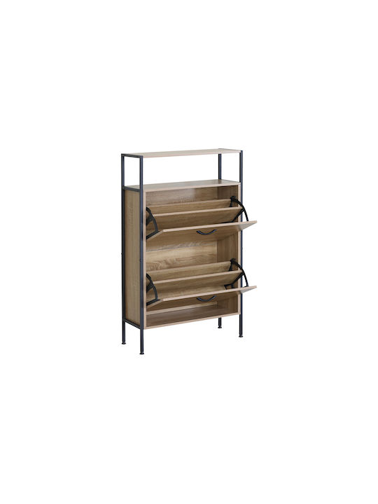 Shoe Organizer Metal-Wood Metalwood-60 2 Doors 1 Shelf Sonoma 63x24x105.5cm MDF Melamine Black Metal Frame