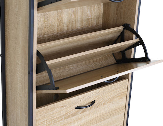 Παπουτσοθήκη Μέταλλο-ξύλο Metalwood-60 3 Πόρτες 1 Ράφι Sonoma 63x24x140,5εκ Mdf Μελαμίνη Μαύρο Μεταλλικό Σκελετό