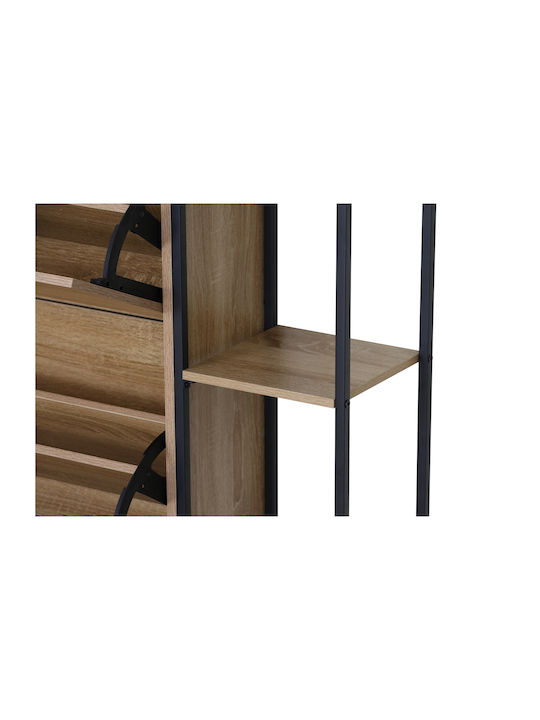 Shoe Organizer Metal-Wood Metalwood-88 2 Doors 2 Shelves Sonoma 88x24x87cm MDF Melamine Black Metal Frame