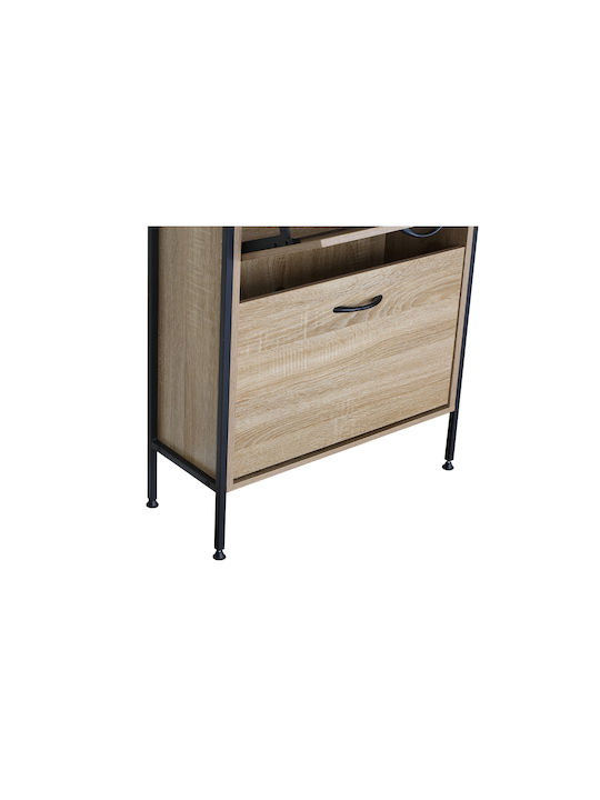 Shoe Organizer Metal-Wood Metalwood-60 3 Doors 1 Shelf Sonoma 63x24x140.5cm MDF Melamine Black Metal Frame