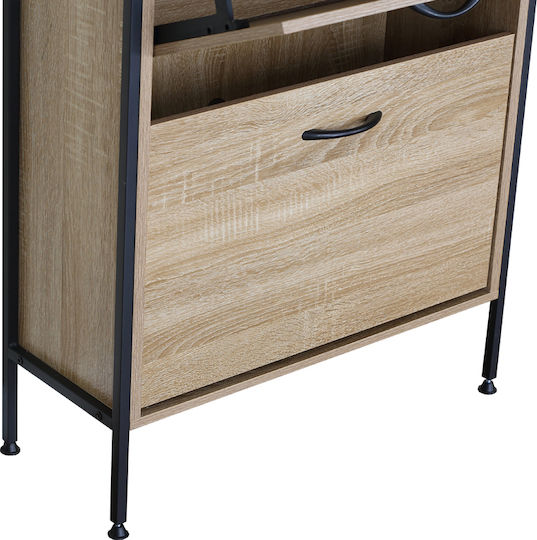 Παπουτσοθήκη Μέταλλο-ξύλο Metalwood-60 3 Πόρτες 1 Ράφι Sonoma 63x24x140,5εκ Mdf Μελαμίνη Μαύρο Μεταλλικό Σκελετό