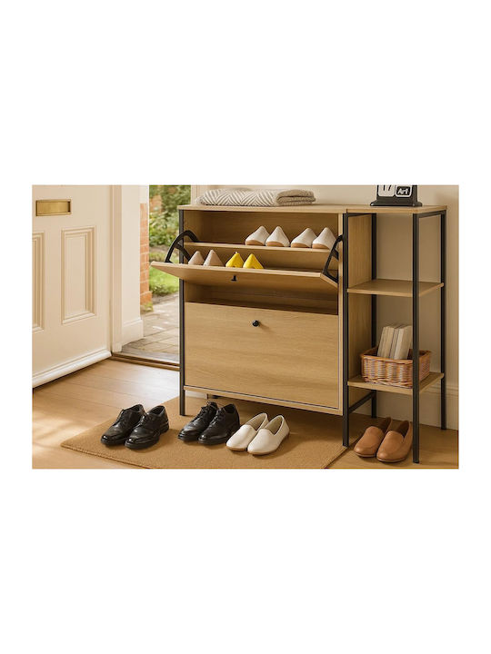 Shoe Organizer Metal-Wood Metalwood-88 2 Doors 2 Shelves Sonoma 88x24x87cm MDF Melamine Black Metal Frame