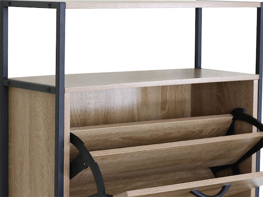 Παπουτσοθήκη Μέταλλο-ξύλο Metalwood-60 3 Πόρτες 1 Ράφι Sonoma 63x24x140,5εκ Mdf Μελαμίνη Μαύρο Μεταλλικό Σκελετό