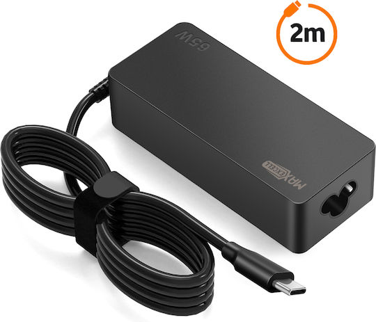Max Excell Laptop-Ladegerät Macbook Usb-c 65w Integriertes Netzkabel Schnelles Laden Schwarz