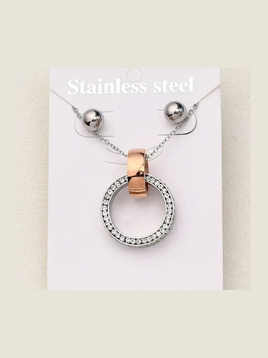 Set with Necklace & Earrings from Rose Gold with Stones